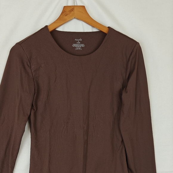 Nuuds Crew Scoop Neck Long Sleeve Bodysuit In Coffee Brown Size Small - Picture 5 of 10